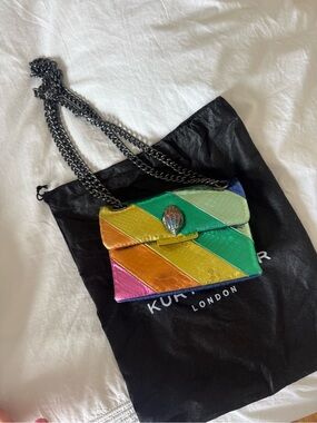 Kurt Geiger Multi-Color Diagonal Stripe Shoulder Bag with Chain Strapping